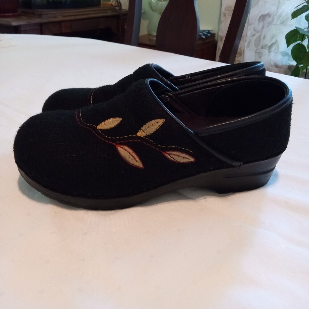 Dansko Black Mules with Embroidered Design